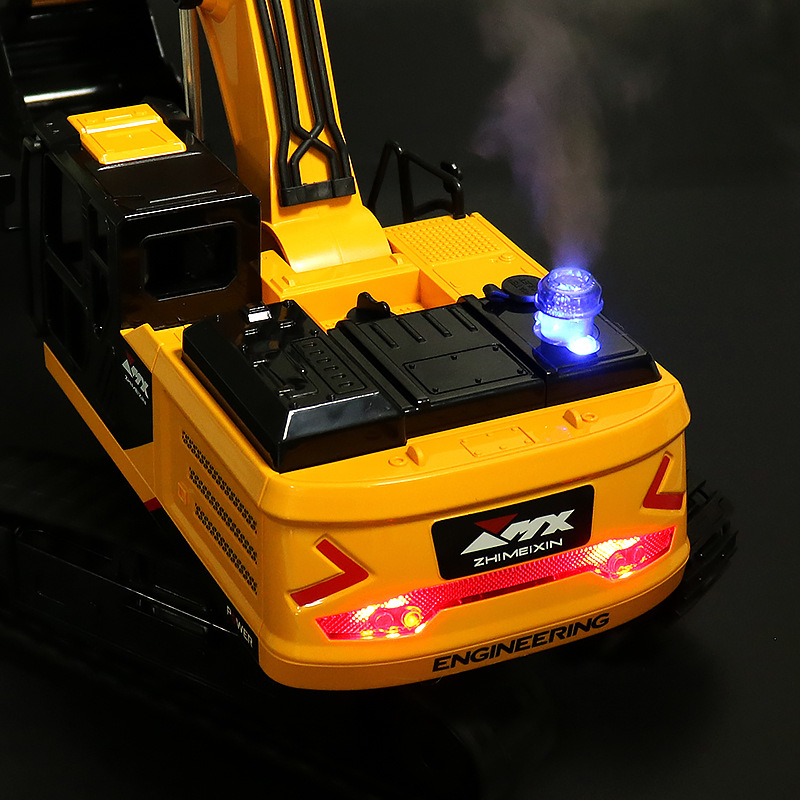 Excavadora de pulverización de aleación de control remoto de 11 canales para niños con rotación de efecto de luz y sonido Vehículo de ingeniería de excavadora de 640 °
