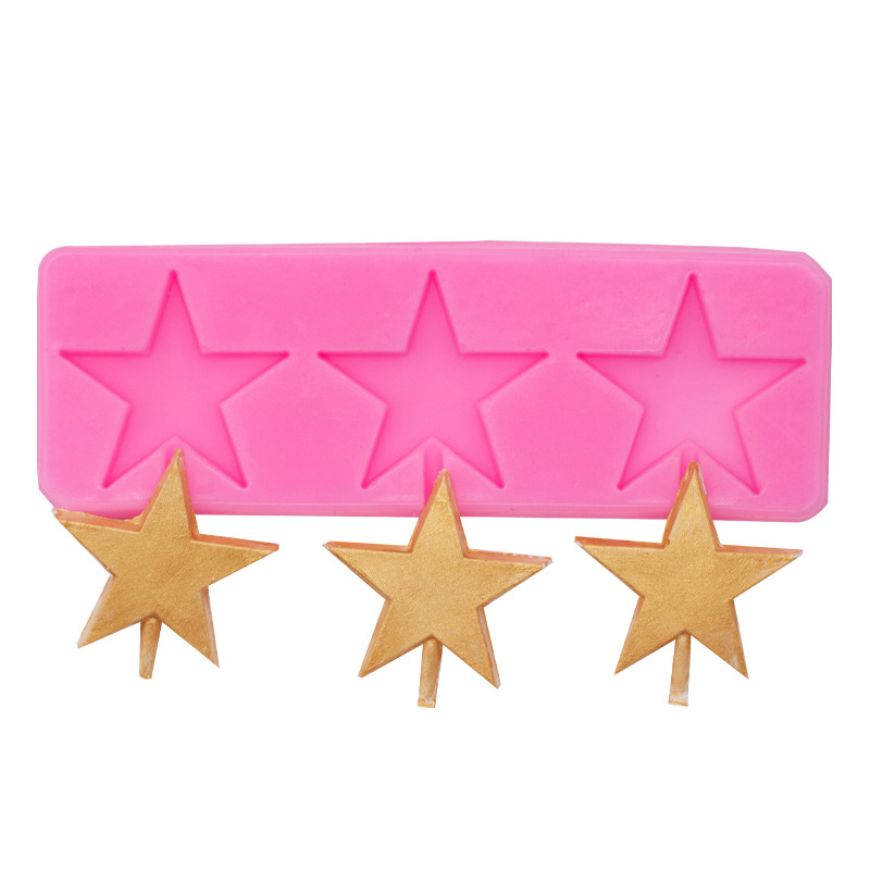 Molde de silicona estrella de cinco puntas de 3 piezas DIY chocolate fondant ritmo seco molde pastel decoración Tarjeta de inserción directa de fábrica