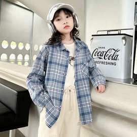 女童春装衬衫2025新款小女孩格子上衣儿童春季长袖衬衣春秋款外套