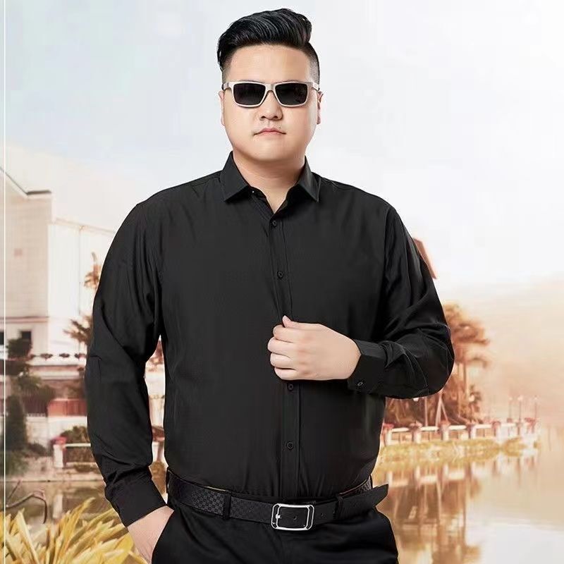 现货批发大码长袖衬衫男商务正装加肥加大长袖衬衣男胖子白色衬衫|undefined