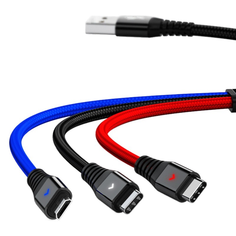 Cable de datos de uno a tres con la luz conveniente para el tipo-c de Apple Android Teléfono Móvil dos-base que carga el cable de datos tres adentro