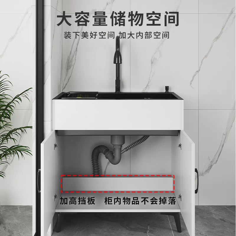 家用厨房不锈钢实木水槽柜出租房单双槽洗碗池简易洗菜盆一体柜子|undefined