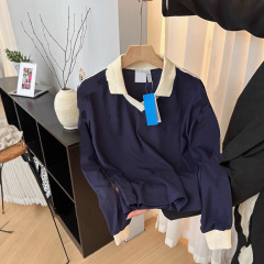 bh3649秋季女士美式复古显瘦穿搭阿哒条纹拼接袖学院风撞色POLO衫