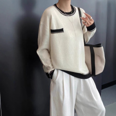 外贸大版2025秋冬季高级感宽松毛衣小香风针织慵懒风早秋圆领女装