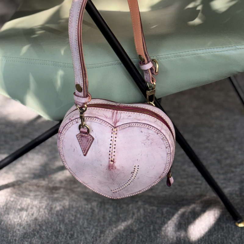 PiTao Heart Whale Song Original Design New Foggy Wax Cowhide Heart-Shaped Bag Handbag Underarm Crossbody Bag Sweet Girl's Purse - Thumbnail 7