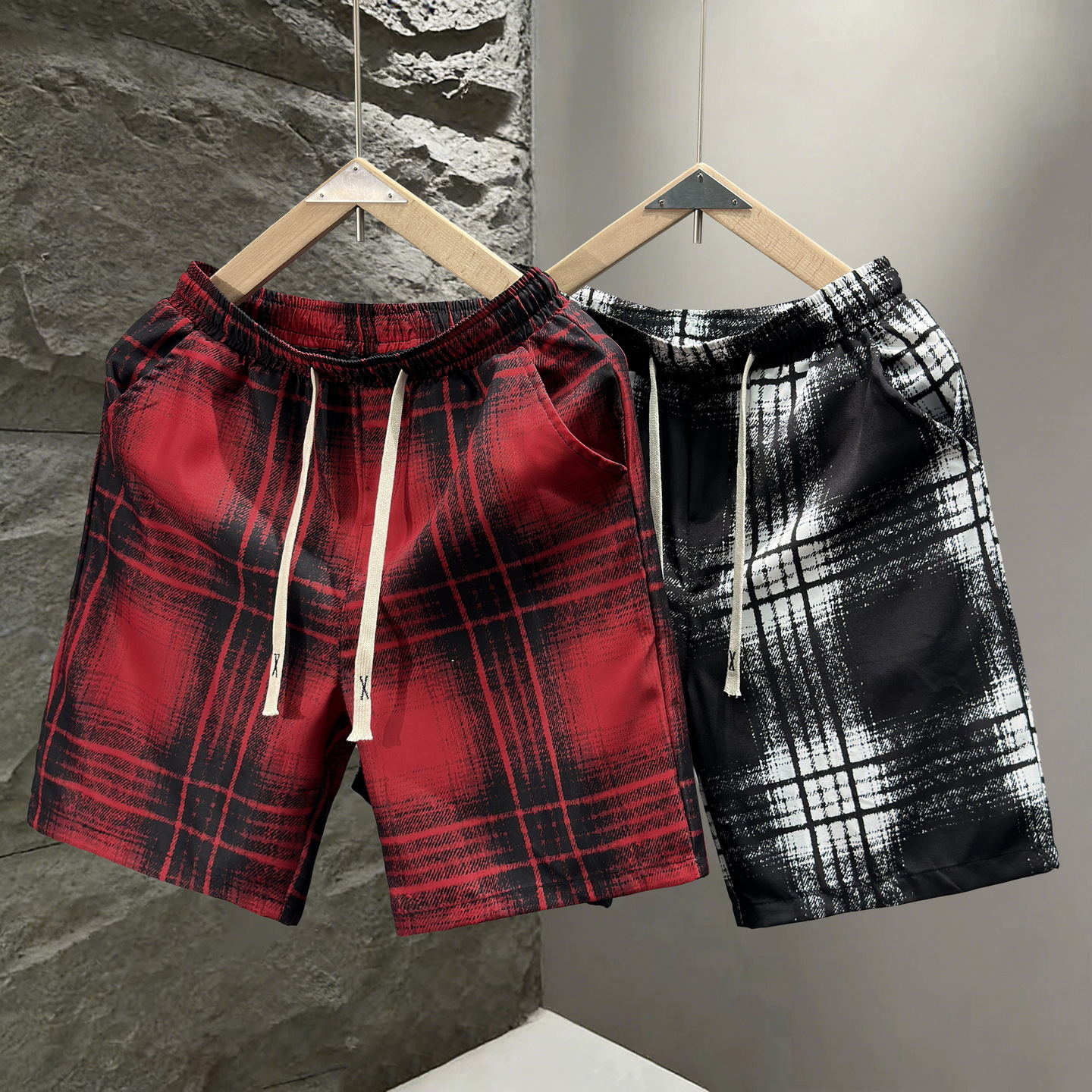 Summer Pajama Pants Men's And Women's Thin Plaid Shorts Loose Fit Plus Size Beach Shorts_viptrois.com