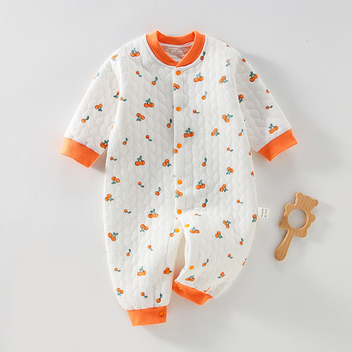 Baby Warm-Up Suit, One-Piece, Pure Cotton, Newborn Spring and Autumn Clothes, Baby Autumn and Winter Clothes, Three-Layer, Thin Fleece, Thick Hairy Suit