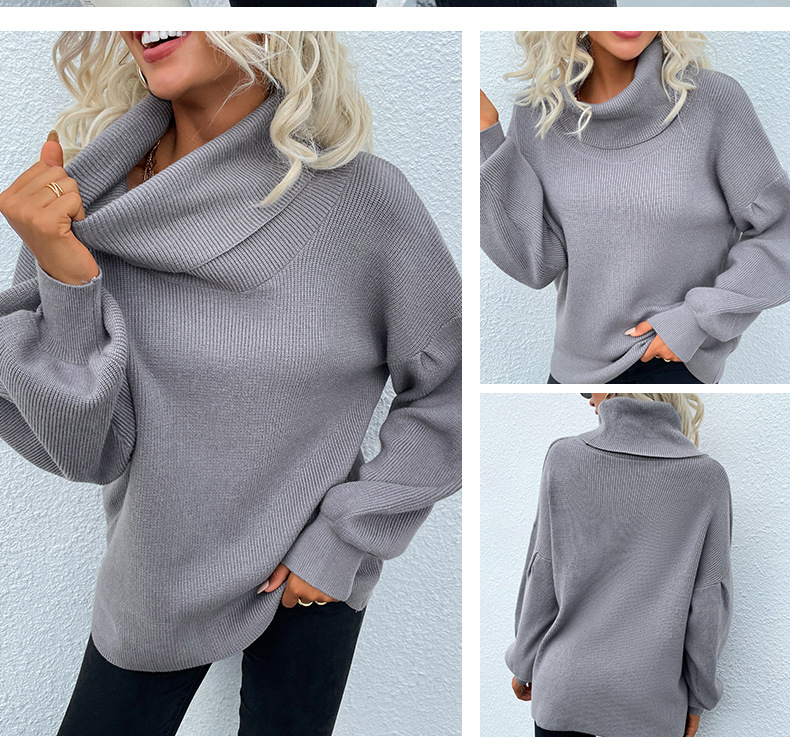 solid color turtleneck lapel pullover sweater nihaostyles clothing wholesale NSMMY90307