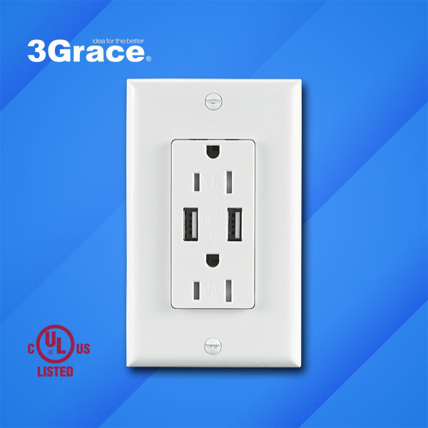 美标USB插座15A带保护门 工厂直供 USB充电器