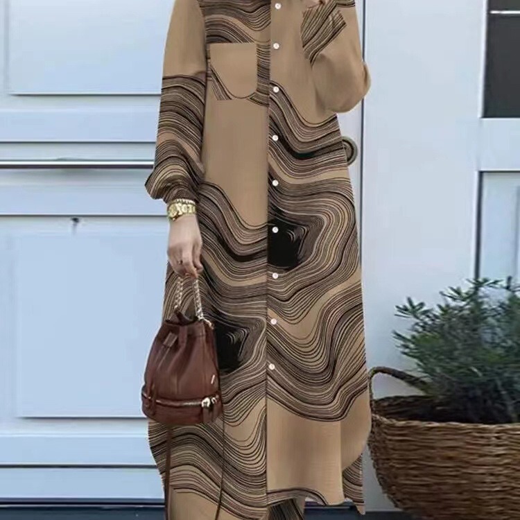 Foreign Trade Style Patchwork Cardigan Long-Sleeve Turn-Down Collar Cross-Border Women's Shirt and Pants Set in Stock