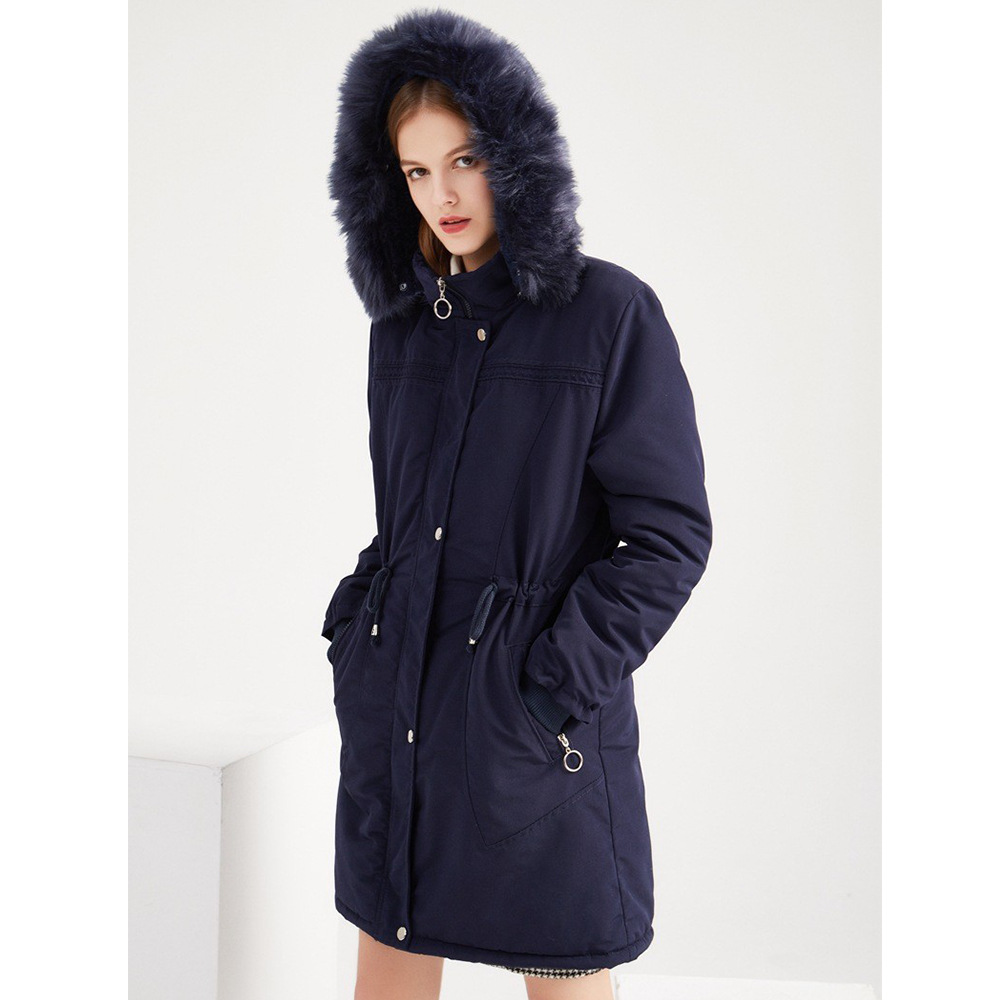 Chaqueta acolchada de lana de algodón para mujer de gama alta rusa de longitud media chaqueta de lana acolchada de algodón con capucha negra de talla grande abrigo de invierno cálido