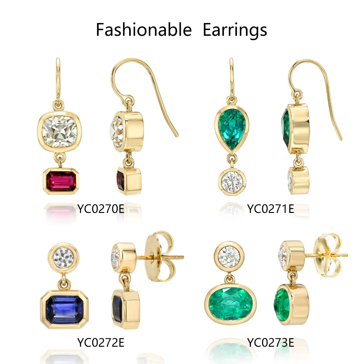 High-End S925 Sterling Silver Colored Gemstone Earrings for Women, Ins-Style Niche Design, 18K Gold Plated, Lab-Grown Emerald, Red and Blue Sapphire Earrings
