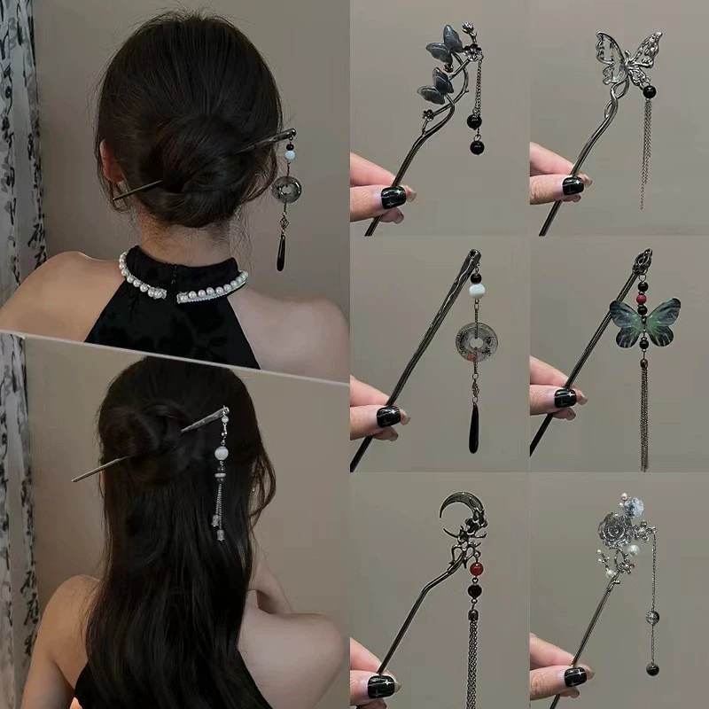 Китайская заколка-хаерпин tassel Hair Grip, ретро металлическая шпилька для волос, декоративный bun аксессуар