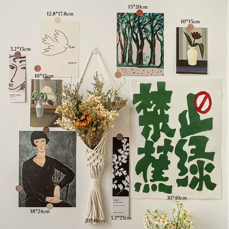 ins干花挂毯  卧室客厅墙面装饰背景墙挂饰 床头立体壁挂棉绳网兜