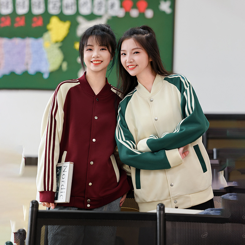 Preppy style color-blocked baseball jacket/hoodie customization factory, foreign trade cross-border autumn coat, student class uniform, TikTok customization