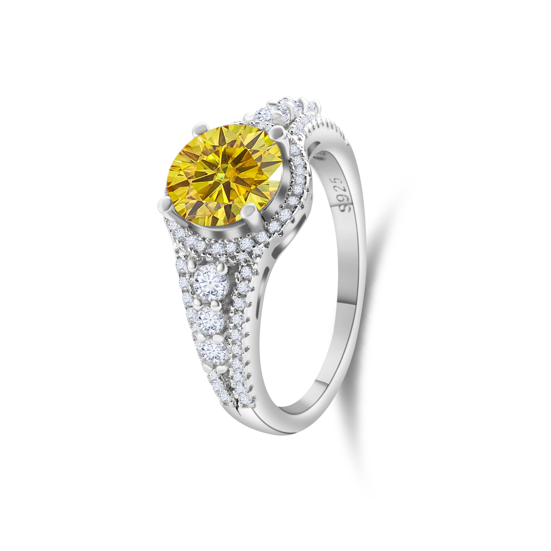 2CT anillo de piedra de diamante de color plata esterlina S925 anillo de piedra de diamante de lujo rosa azul de piedra de diamante