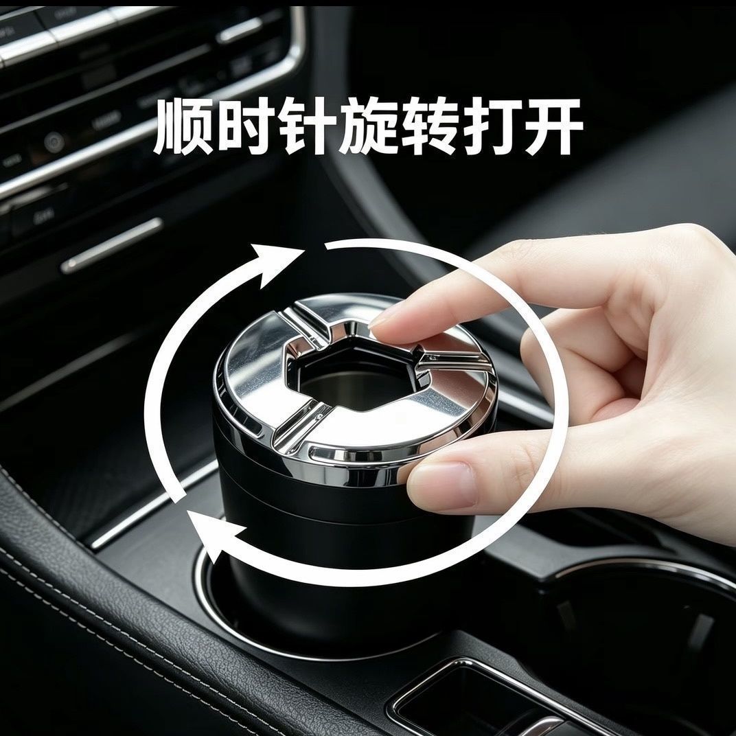2026 New Stylish Rotating Open-Close Car Ashtray with Cup Holder, Sealed to Prevent Odor, Electroplated Texture