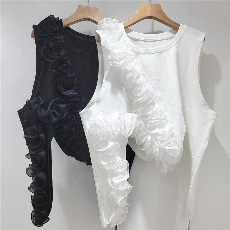 Viento oscuro irregular flor tridimensional pila vestir chaleco de otoño 2025 nuevo estilo suelto moda versátil dulce cool top mujer image 1