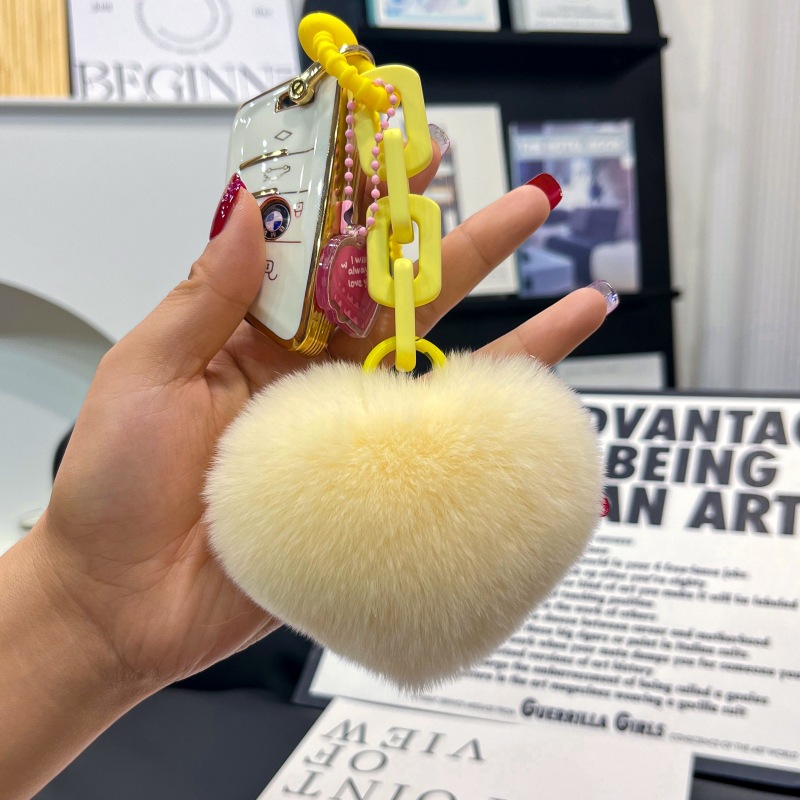 Creativo de silicona real Rex conejo piel amor cadena llavero mochila colgante pareja adornos cadena dominante del coche