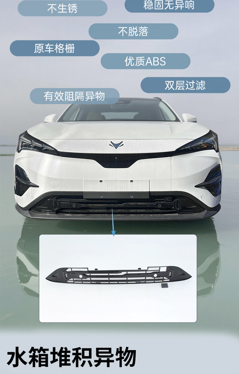Specific modification accessories for the Arcfox Alpha T5: snap-on insect-proof mesh for the front grille and radiator protection