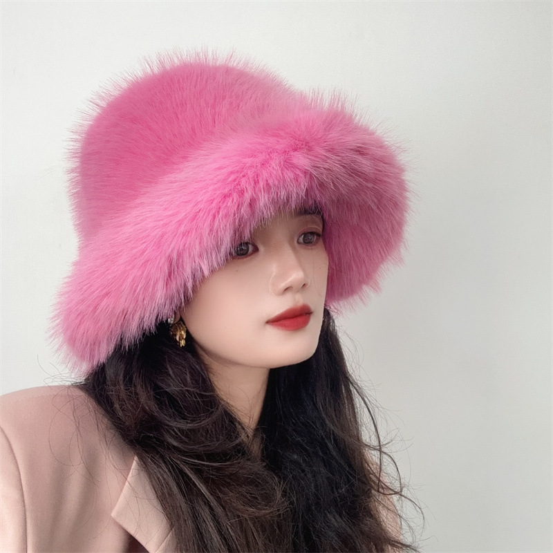 Lyxig vinter bucket hat i fuskpäls unisex_voghion.com
