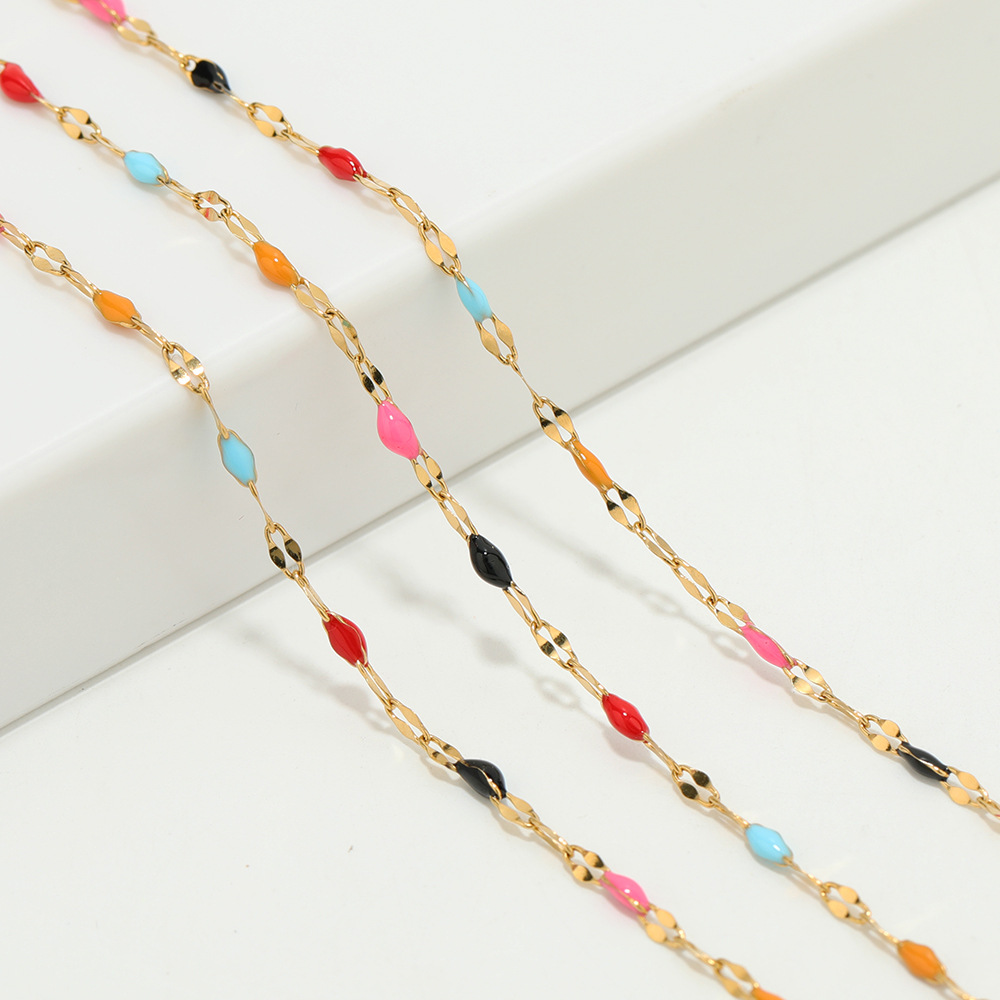 Colorful Drip Oil Lip Chains, Crushed Cross Stainless Steel Chain DIY Necklace Bracelet Ankle Chain Accessory