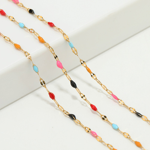 Colorful Drip Oil Lip Chains, Crushed Cross Stainless Steel Chain DIY Necklace Bracelet Ankle Chain Accessory