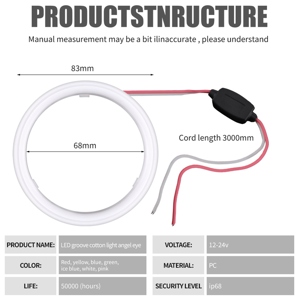 Car Modified Led Lights Angel Eye Halo Milky White Cotton Light Cob Daytime Running Lights Headlight Halo Fog Lights Constant Current