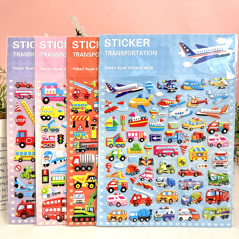 Boy's Cartoon Stereo Vehicle Car Bonus Sticker 3D Stereo Bubble Sticker Cartoon Children's Toy Sticker