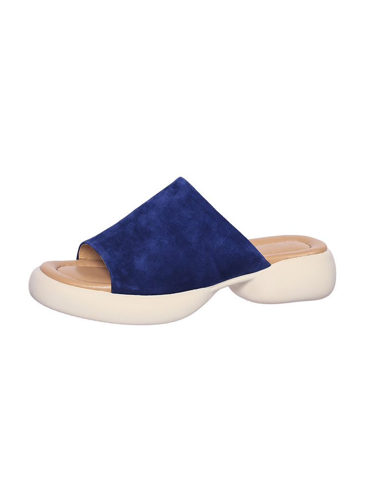 Dép sandal nữ quai ngang đế dày gót 5 cm, mềm êm, đi biển hè — xanh lam, nâu sẫm chi tiết 18