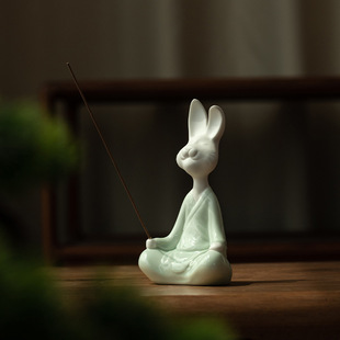 Creative Ceramic Rabbit Incense Censer Ornaments Chinese-style Zizen Rabbit Incense Insert Simple Home Office Desktop Decoration