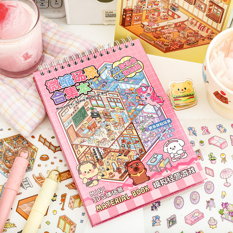 Yiwu tinta lenguaje ocio miniaturizado gran paisaje pegatinas de la ciudad de Suzhou 3D pegatinas de cabaña apiladas para niños