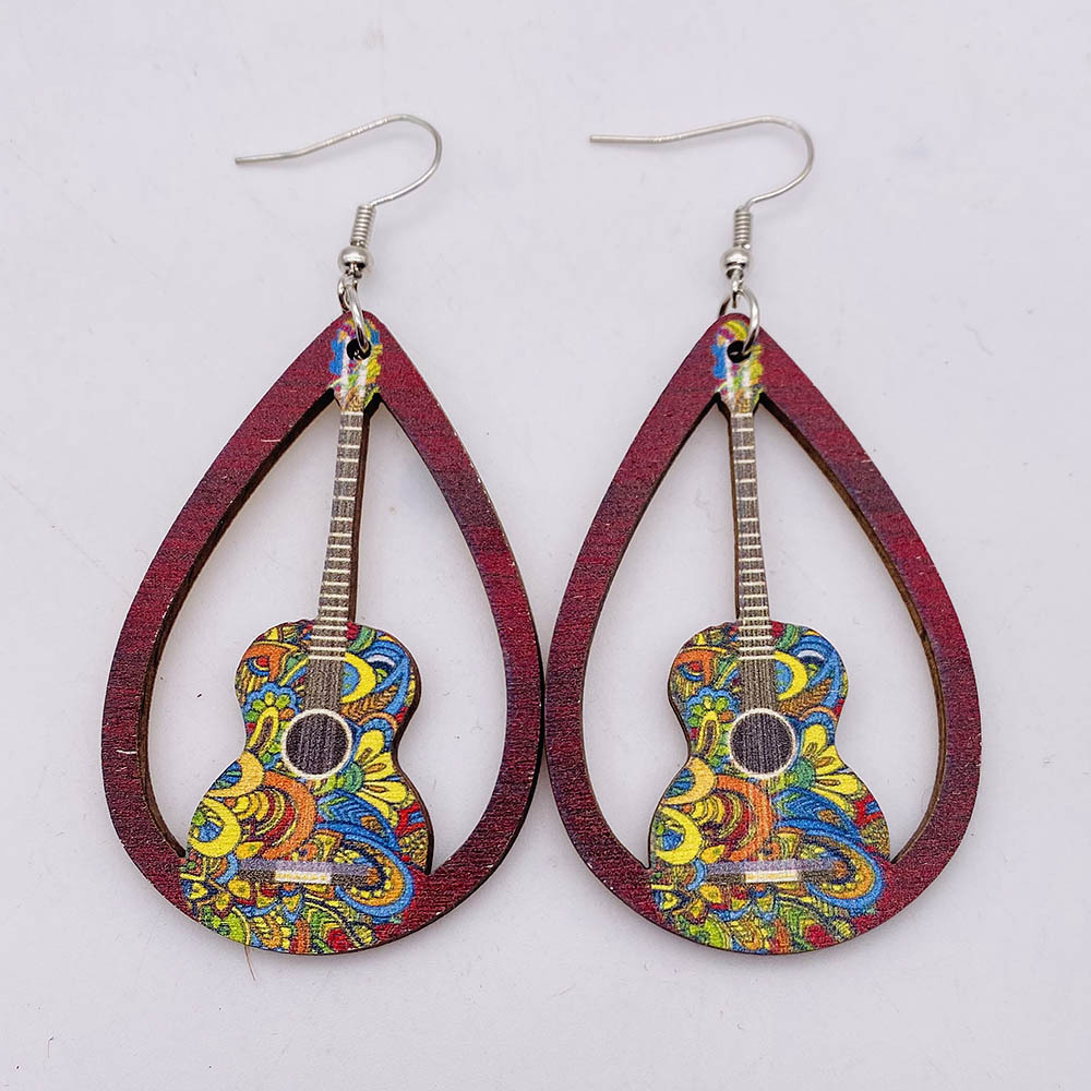 1 Pair Fashion Musical Instrument Wood Water Drop Women's Drop Earrings display picture 9