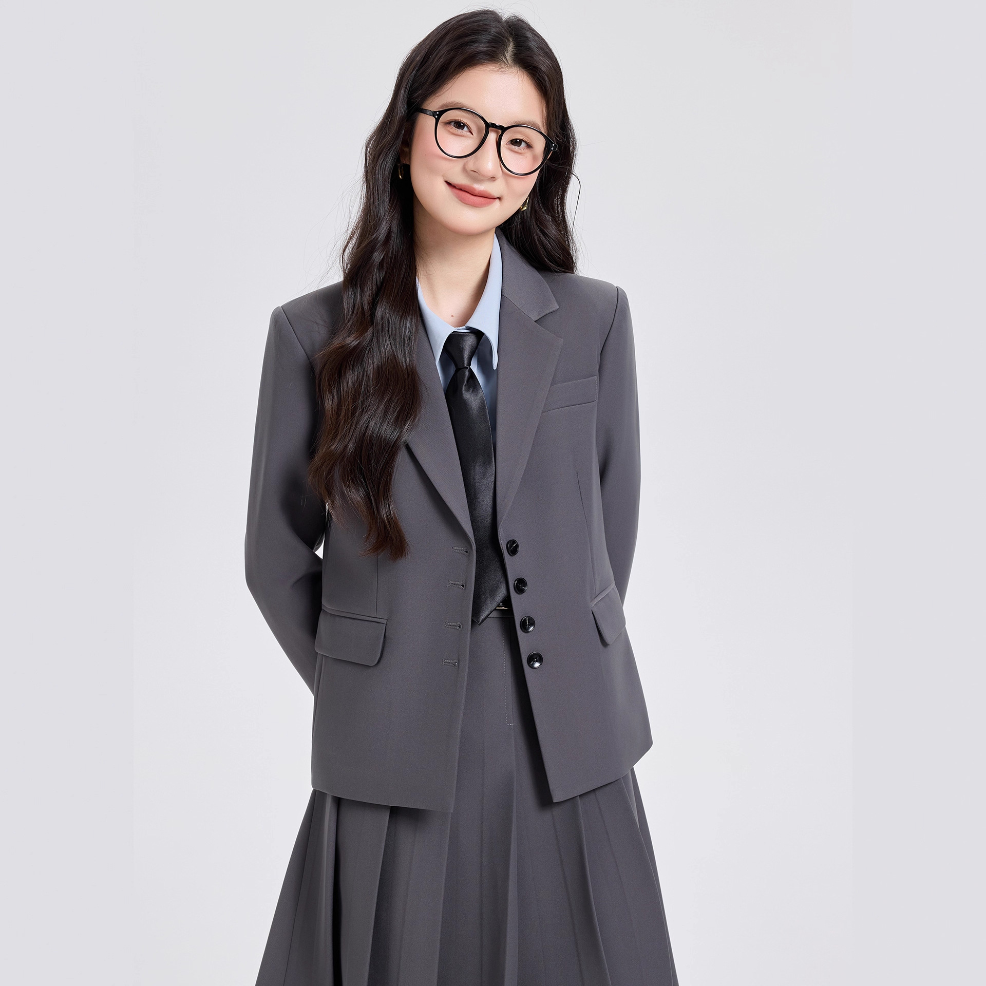 Gray Interview Suit Suit Women's Professional Formal Wear 2025 New Autum College Student High-End Suit Suit Skirt