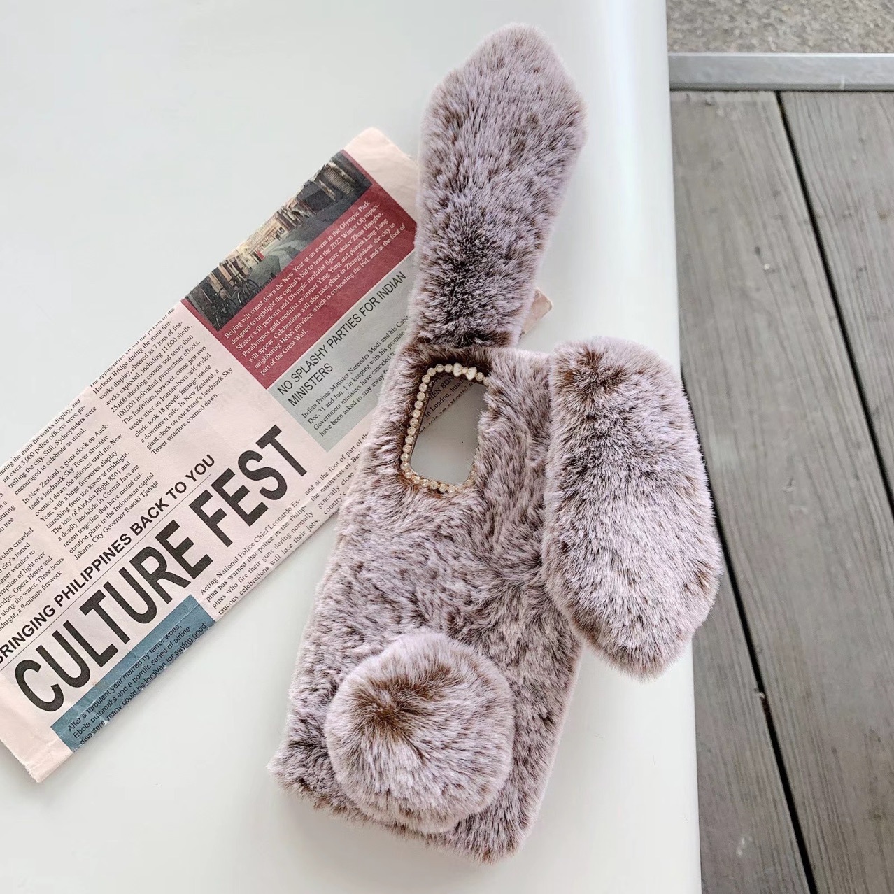 Adecuado para Samsung A55 A26 5G A15 felpa conejo A56 felpa comercio exterior hecho a mano funda protectora para teléfono móvil