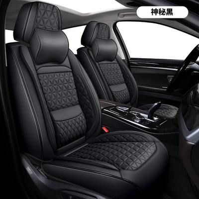 Four Seasons Pad Breathable Linen Car Seat Cushions - mysterious-black-standard-waist-support