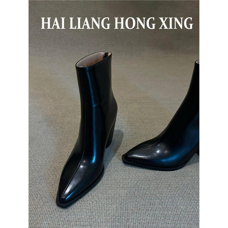 Sheepskin Version ~ Retro Pointed Toe High-Heeled Short Boots For Women In Autumn And Winter Style Thick Heel Elegant Slim Boots Small Ankle Boots Boots
