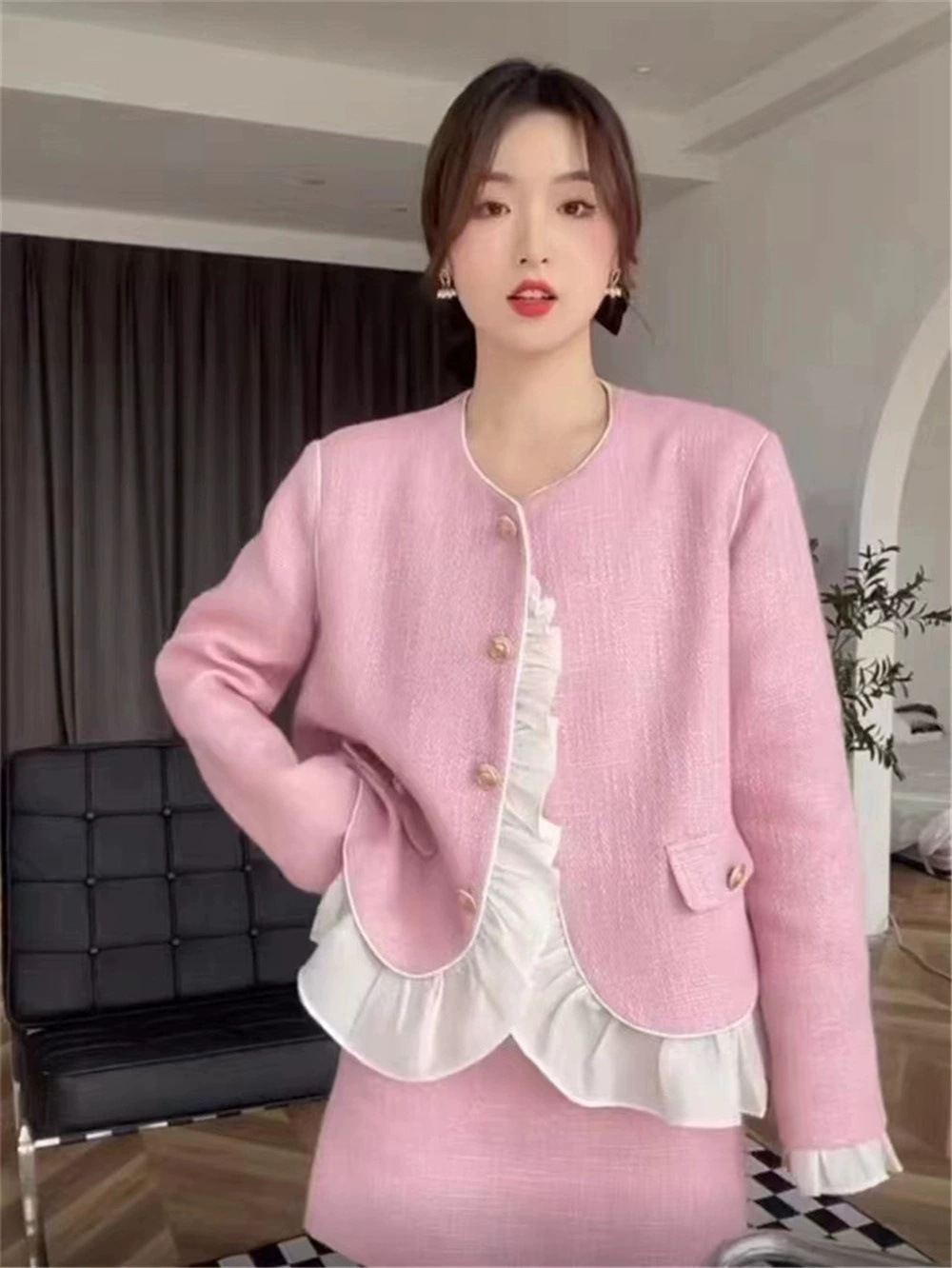 Ткань, шерстяная куртка, стиль Chanel