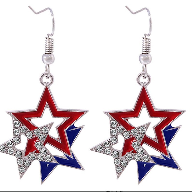 아마존 핫 세일 새로운 레드 화이트 블루 스트라이프 미국 국기 3 점 별 귀걸이 7 월 4 일 독립 기념일 귀걸이