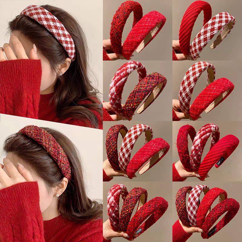 ankela red hairband women‘s new year face wash hair band autumn and winter high skull top non-slip hairpin christmas hair tie headdress