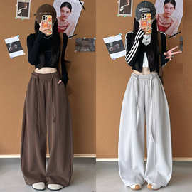 琥珀流光风抽绳弯刀裤女秋季2026新款高腰窄版阔腿裤宽松休闲卫裤