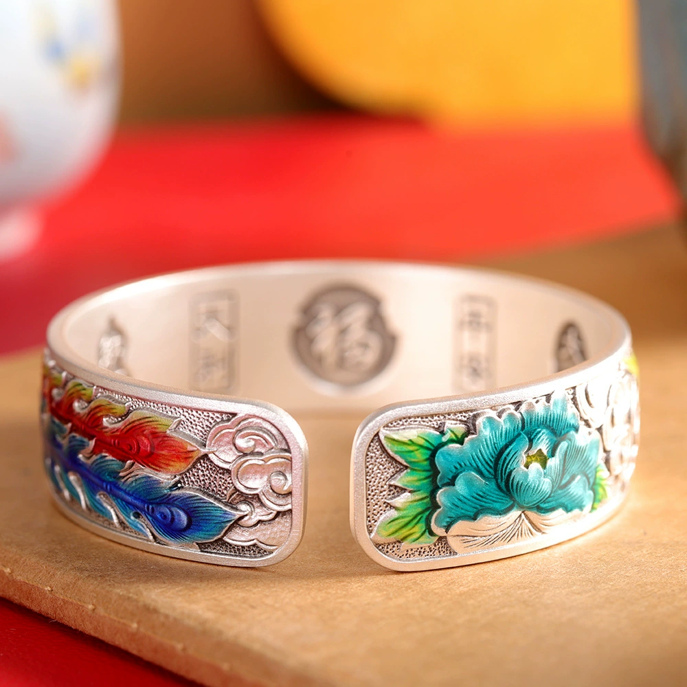 Ювелирное изделие Enamel из серебра, ретро браслет, серебро 9999 образец