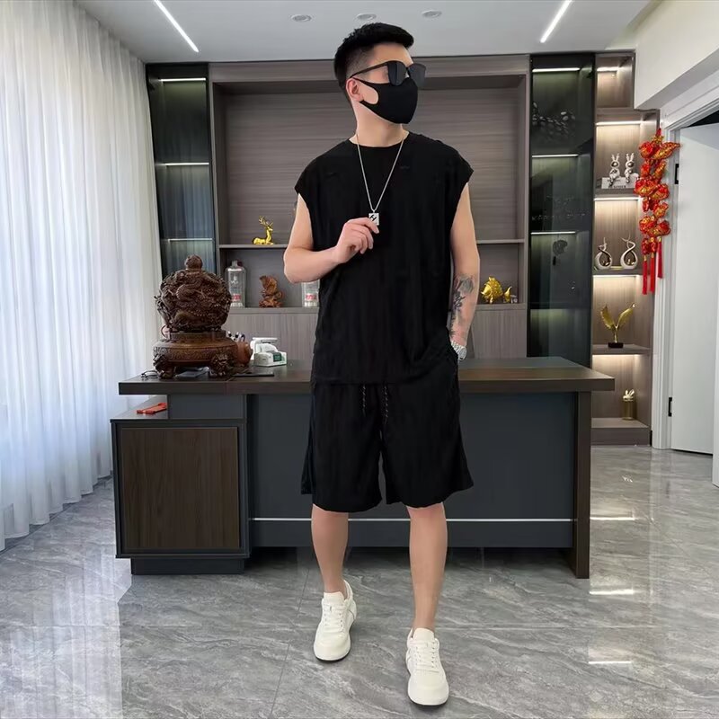 Camisa menos ropa traje de ropa deportiva verano para hombres camiseta de manga corta jersey de baloncesto pantalones cortos casuales de dos piezas tendencia coreana