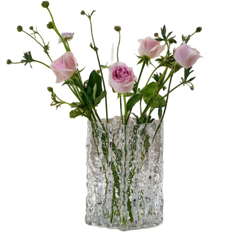 INS estilo de alta apariencia de Finlandia Glaciar florero de cristal transparente sala de estar de gran diámetro arreglo floral decoración artesanía