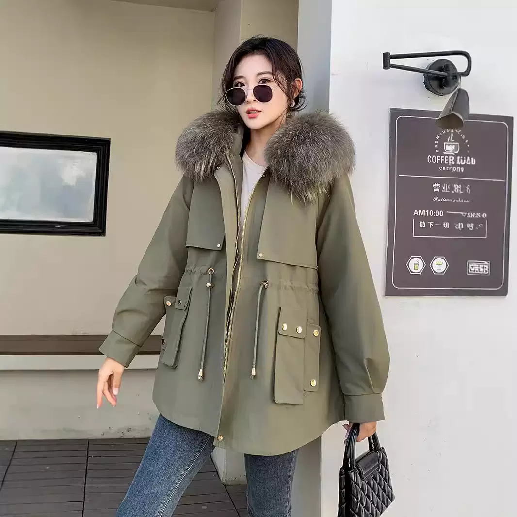 派克服女2025冬新款獭兔毛内胆可拆卸小个子年轻款休闲皮草外套女