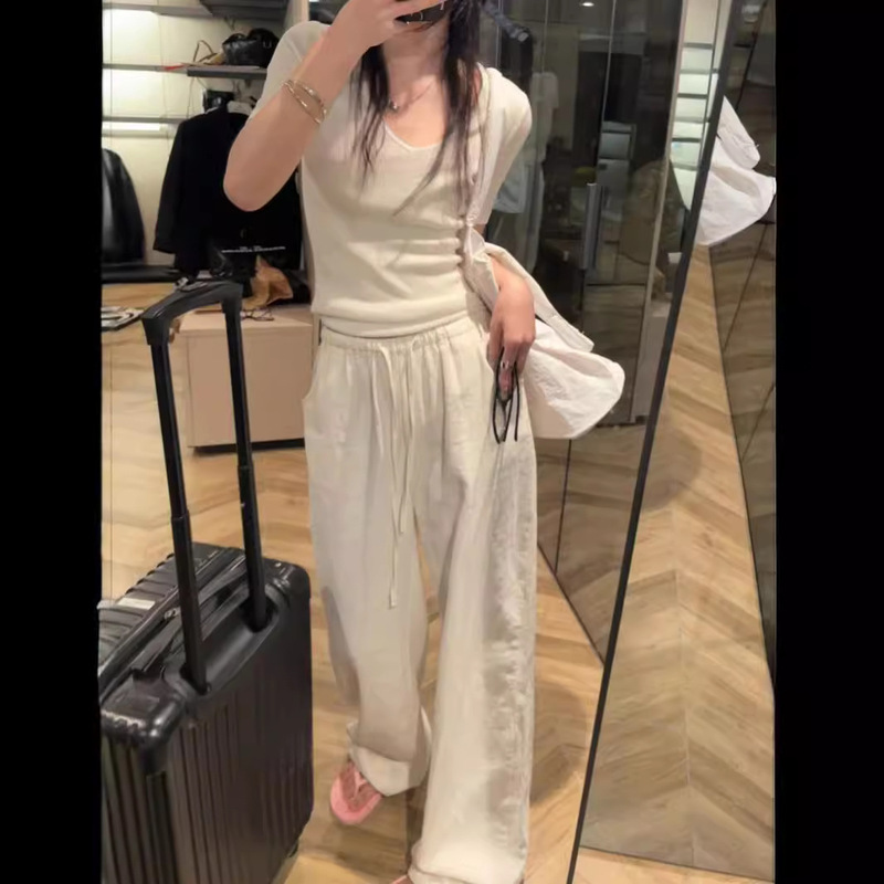 The Fabric Is Opaque and Does Not Shrink! Washed Ramie Pants with Elastic Waist, Natural Waist, Easy to Wear in Summer, Thin and Casual The Fabric Is Opaque and Does Not Shrink! Washed Ramie Pants with Elastic Waist, Natural Waist, Easy to Wear in Summer, Thin and Casual