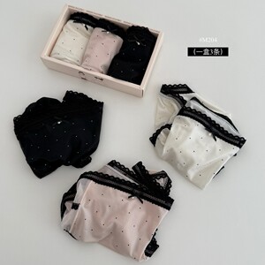 M204日系甜美仙女内裤缎面高弹蕾丝抗菌桑蚕丝波点小蝴蝶三角裤女