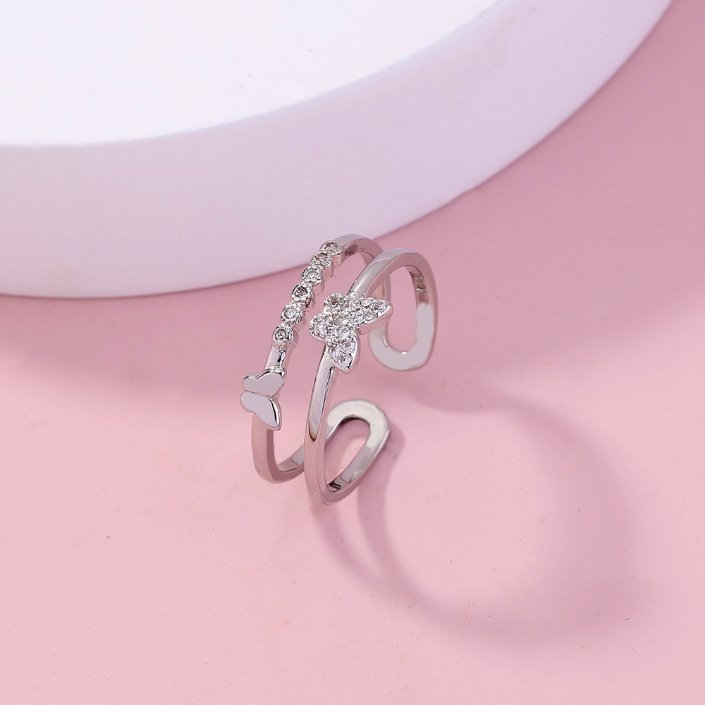 Simple Zircon Butterfly Opening Double Ring display picture 6