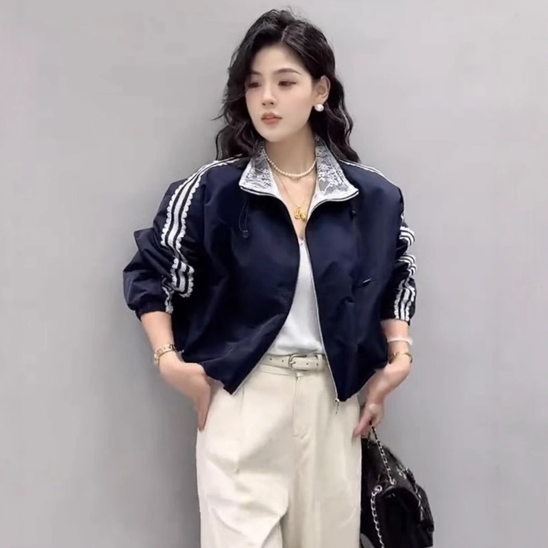 Korean Style Design Sense Lace Bow Print Jacket Women's 2025 Spring New Fashion Stitching Jacket