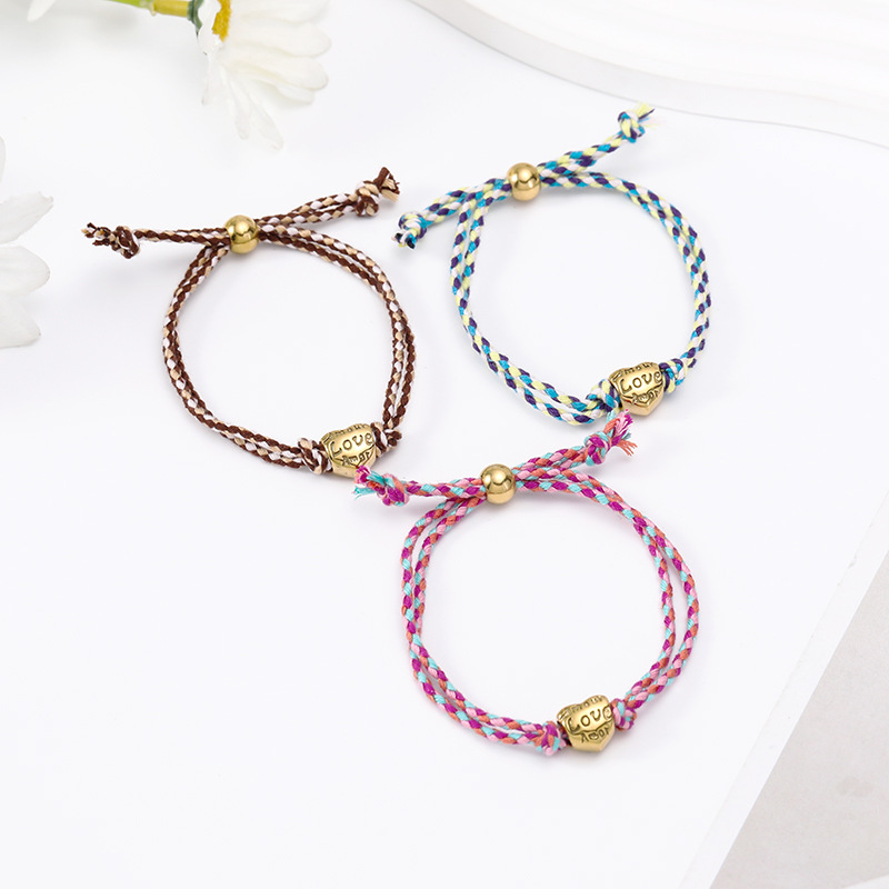 304 Stainless Steel Pendant Material Drawstring Bracelets Classification Retro Love Heart Shape 304 Stainless Steel Rope Woven Chain String Bracelets Wholesale